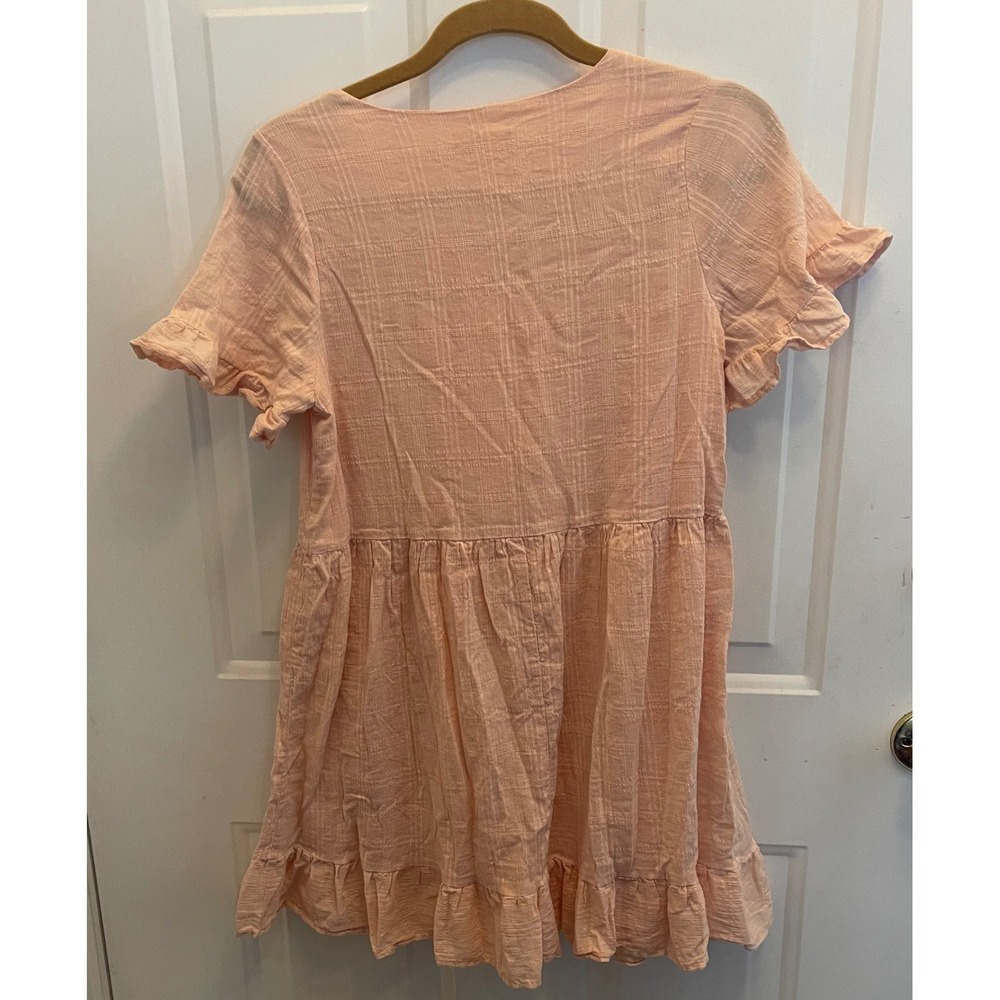 Altar'd State Peach Smocked Babydoll Mini Dress Short Sleeve Ruffle S - Picture 6 of 7